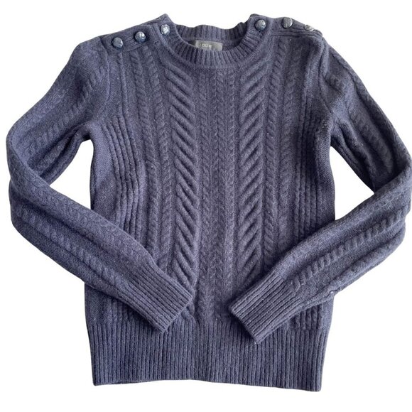 J. Crew Girl's 100% Wool Cable Knit Crew Neck Sweater, Navy Blue - Picture 1 of 10
